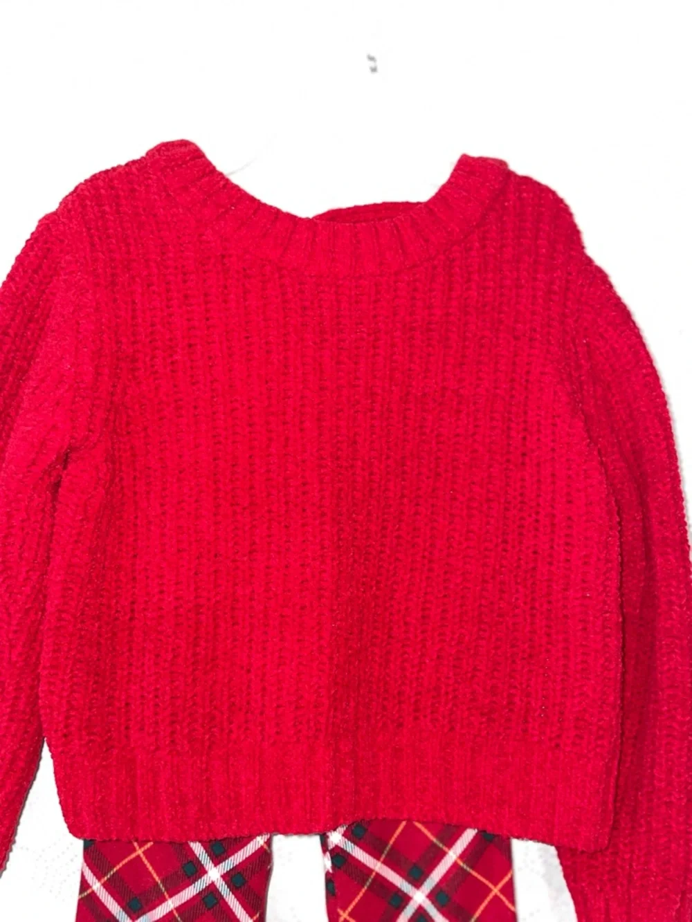 btween Red Knit Sweater with Red Plaid Flare Pants Kids Matching Set - Picture 2 of 7